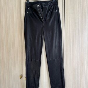 Rag & Bone Real Leather Black Straight Leg Cropped Pants